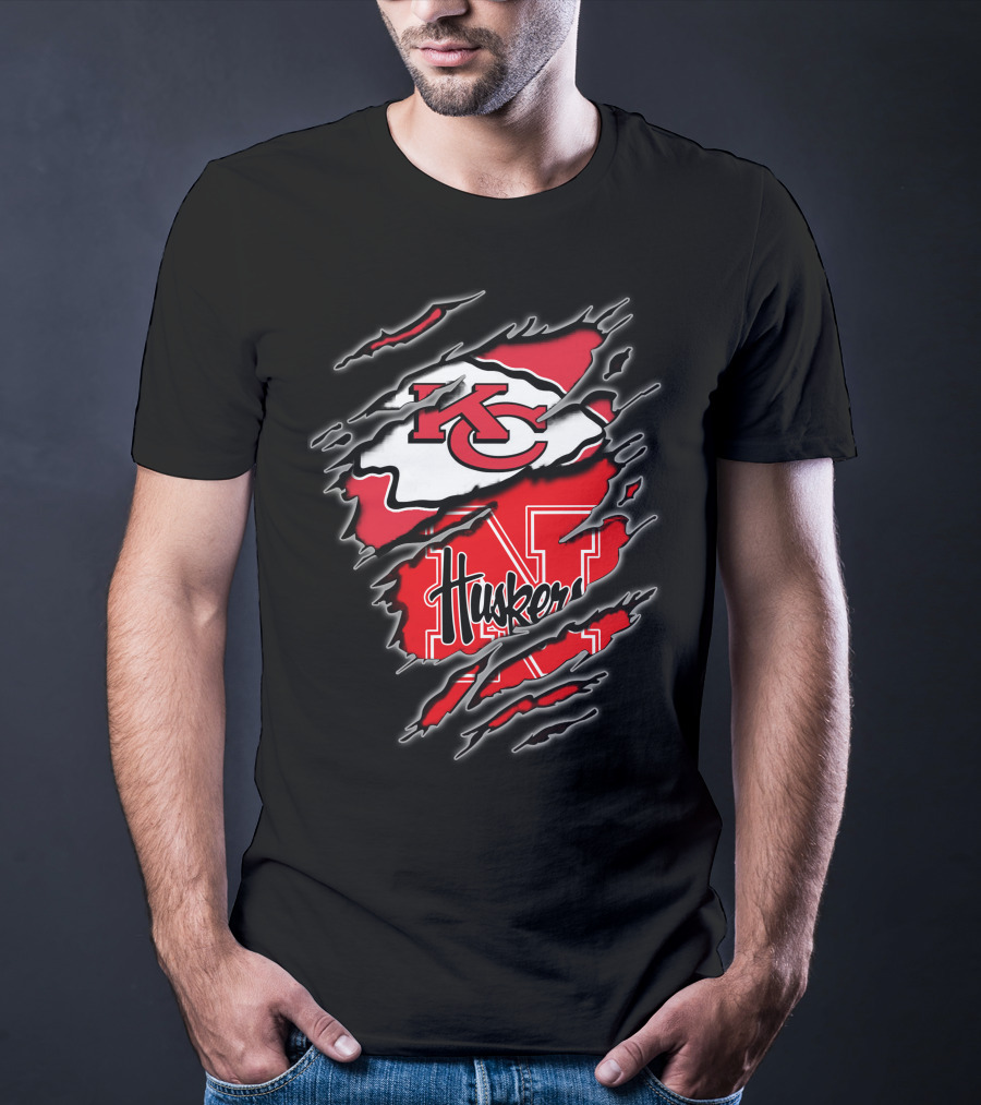 Kansas City Chiefs Nebraska Huskers Logo Fusion T-Shirt