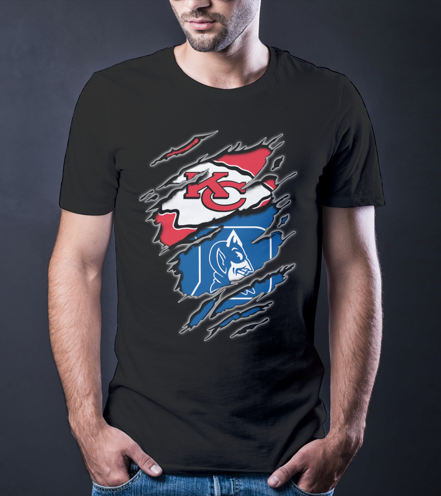 Kansas City Chiefs And Duke Blue Devils Logo Fusion T-Shirt