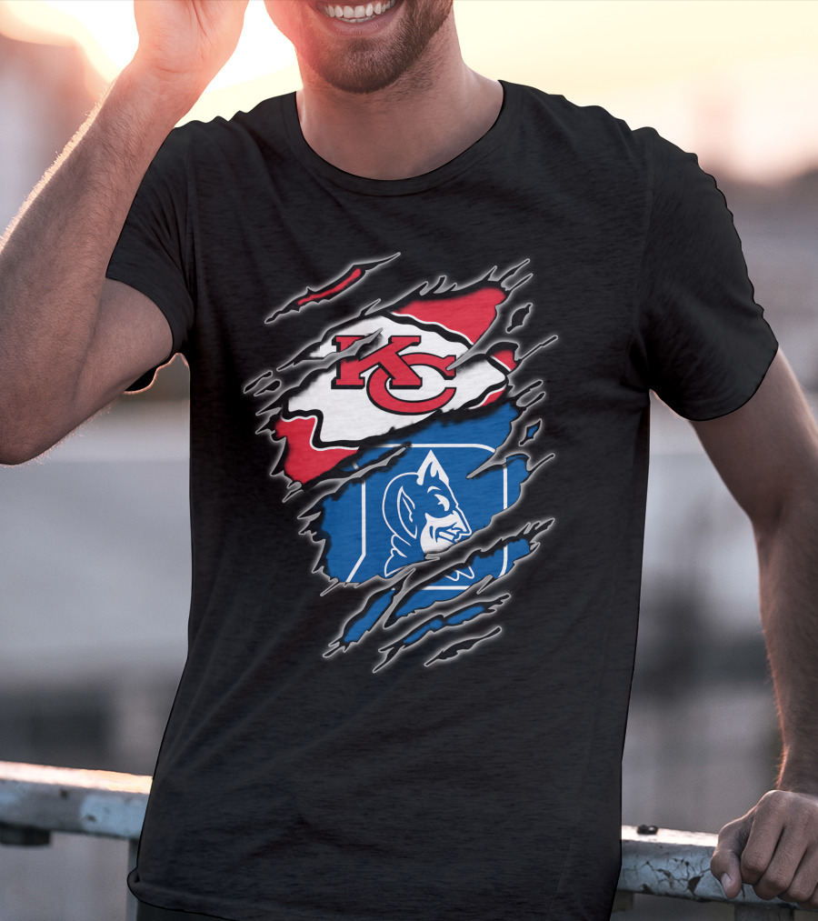 Kansas City Chiefs And Duke Blue Devils Logo Fusion T-Shirt