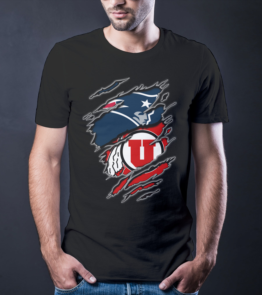 Patriots And Utah Utes Logos Torn T-Shirt