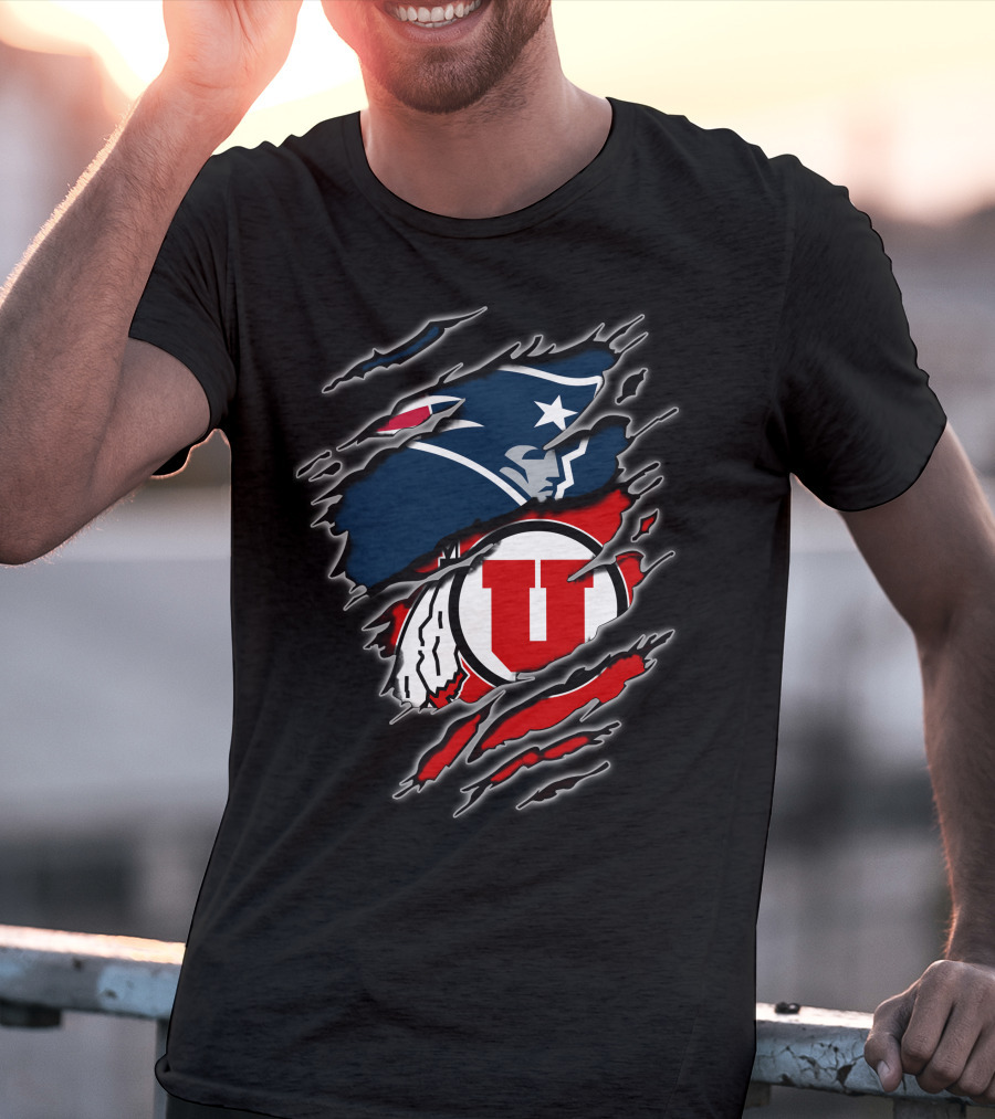 Patriots And Utah Utes Logos Torn T-Shirt