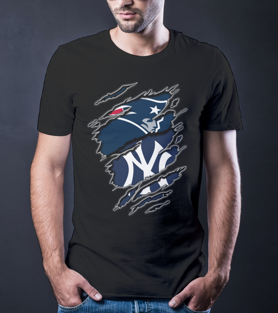 Patriots And Yankees Logo Combined With Ripped Style T-Shirt