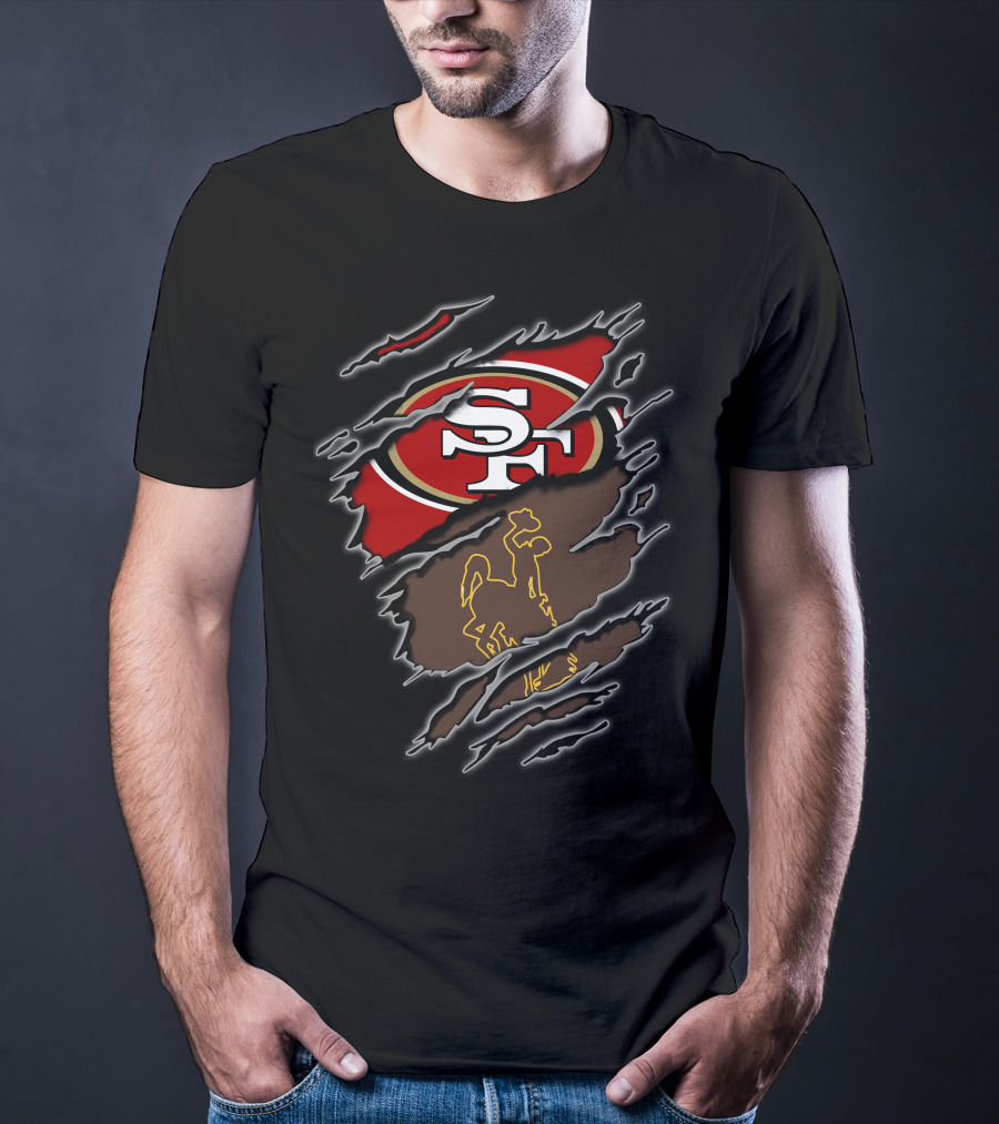 49ers Sf Logo With Wyoming Cowboy Silhouette T-Shirt
