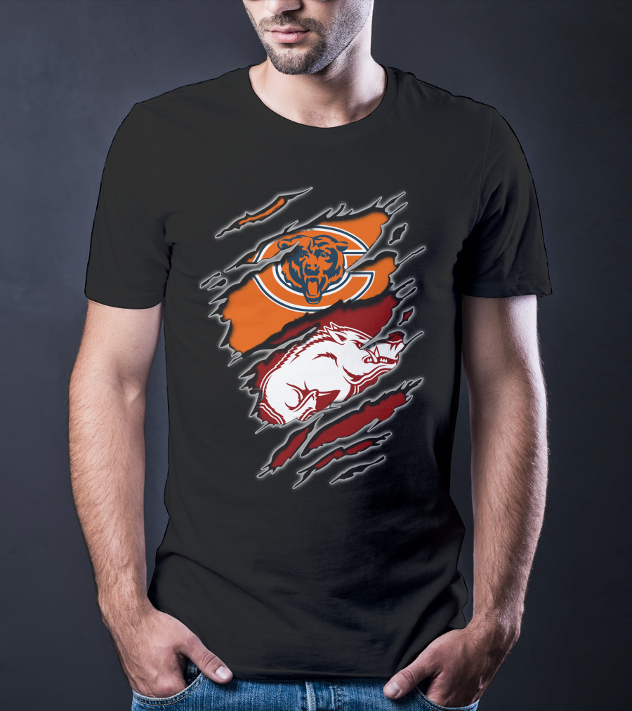 Chicago Bears Arkansas Razorbacks Ripped T-Shirt