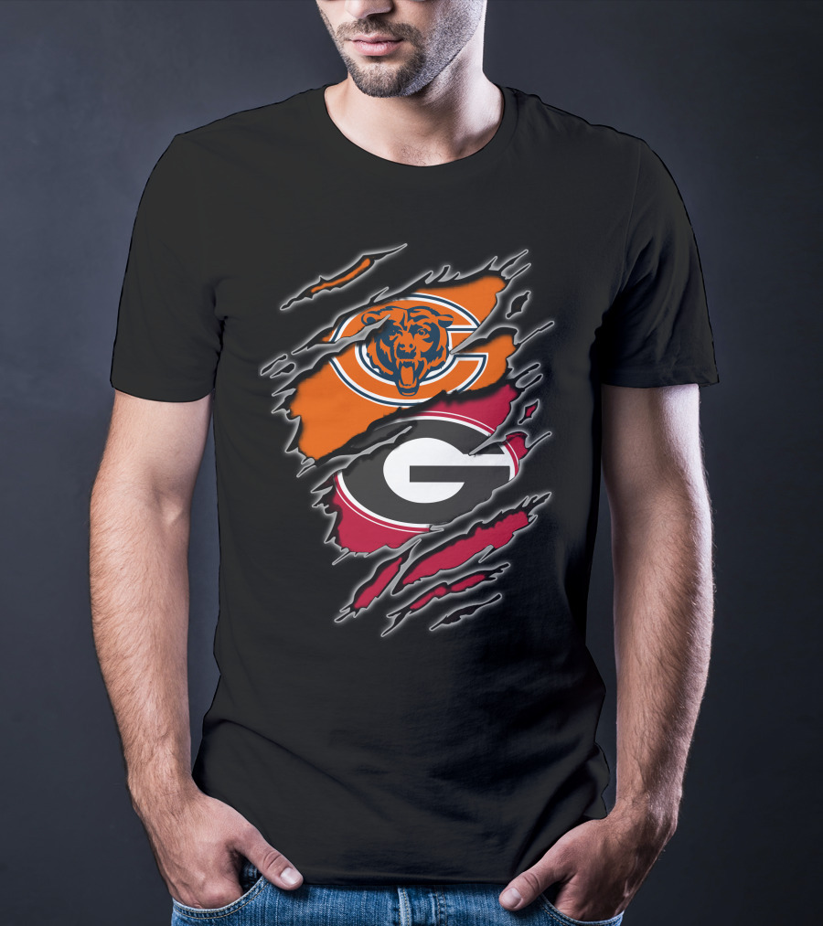Chicago Bears Georgia Bulldogs Logos Collision T-Shirt