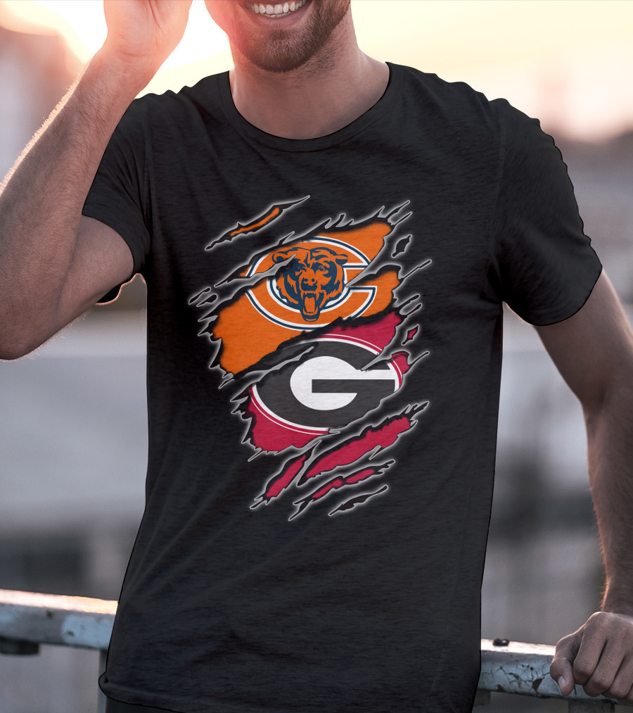 Chicago Bears Georgia Bulldogs Logos Collision T-Shirt