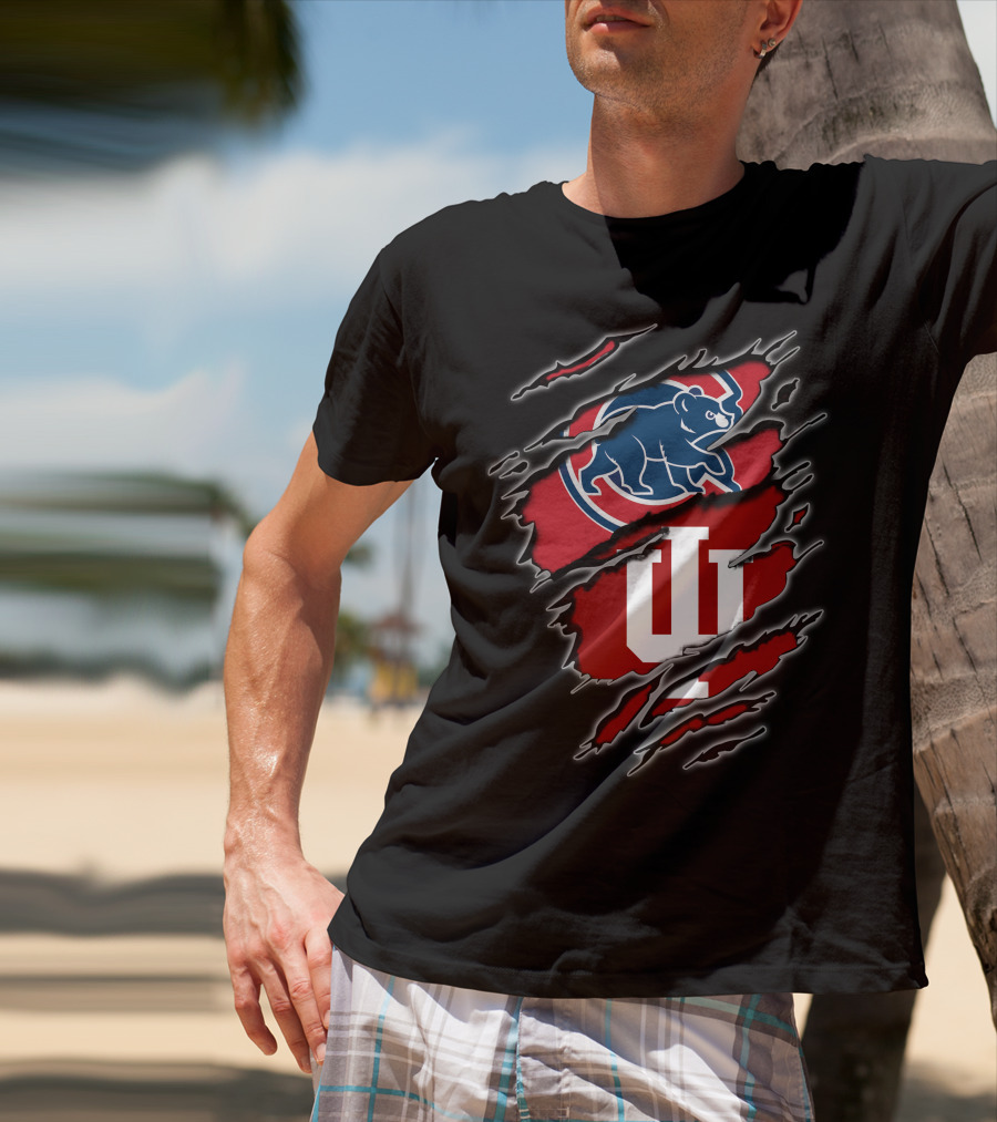Chicago Cubs Indiana Hoosiers Dual Logo Claw Marks T-Shirt