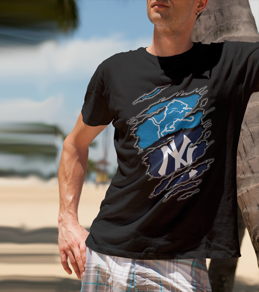 Detroit Lions New York Yankees Crossover T-Shirt