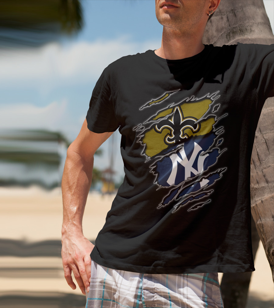 Saints Fleur-De-Lis And Yankees Ny Logo Combo T-Shirt