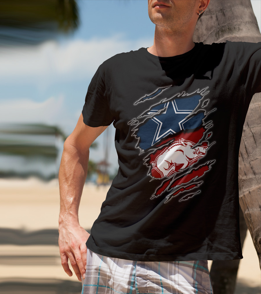 Dallas Cowboys And Arkansas Razorbacks Ripped T-Shirt