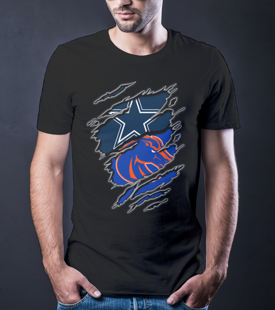 Dallas Cowboys And Boise State Broncos Torn T-Shirt