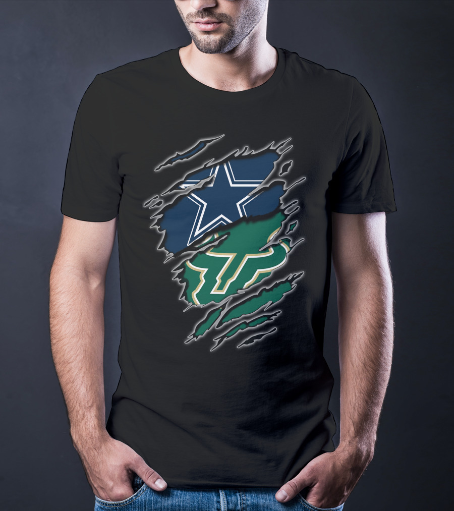 Cowboys Bulls Star And Usf Bulls Horns Claw Marks T-Shirt