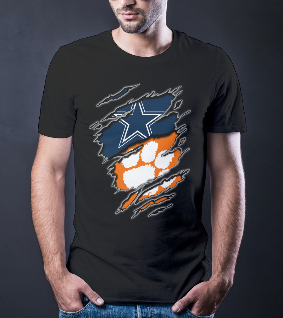 Cowboys Star Paw Clemson Logo Ripped T-Shirt