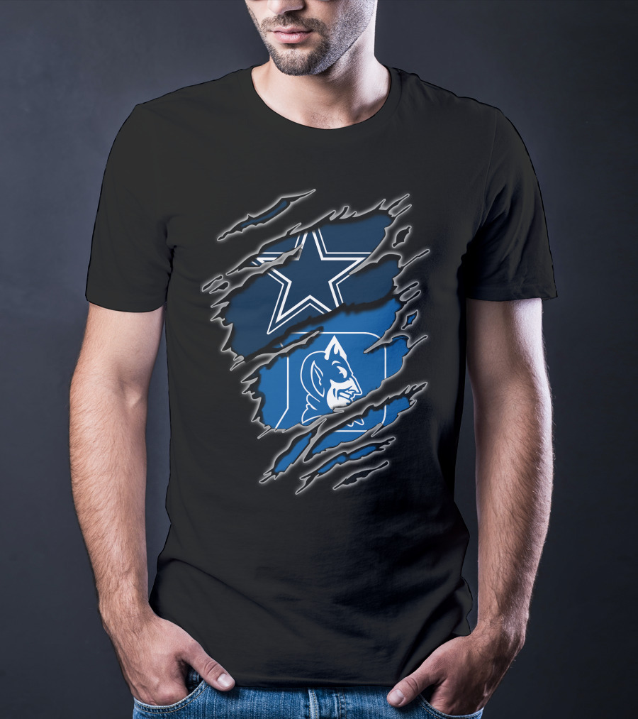 Dallas Cowboys Star Duke Blue Devils Logo Torn T-Shirt