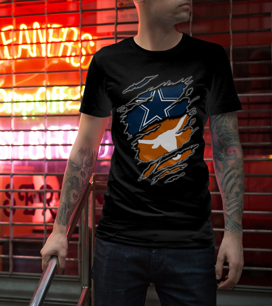 Cowboys Longhorn Star And Bull Ripped Layers T-Shirt