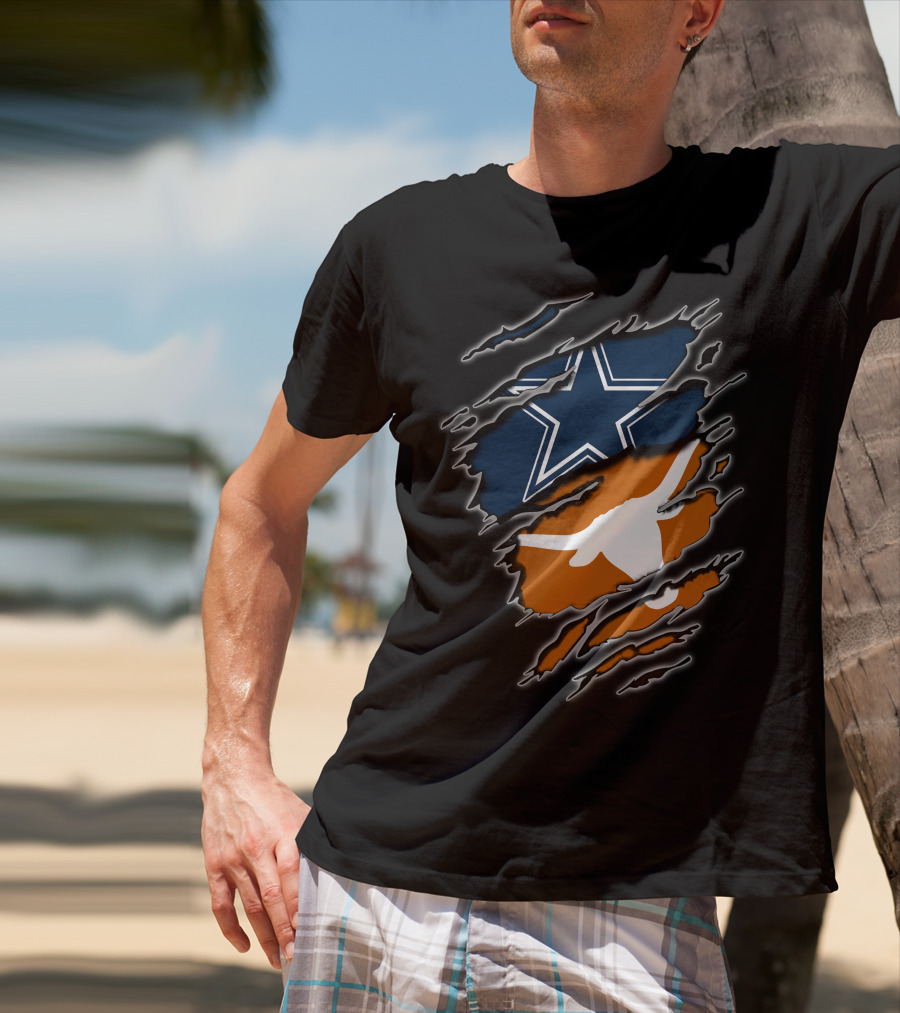 Cowboys Longhorn Star And Bull Ripped Layers T-Shirt