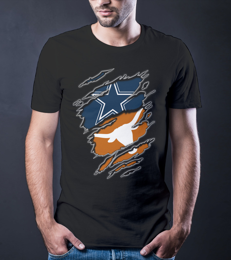 Cowboys Longhorn Star And Bull Ripped Layers T-Shirt