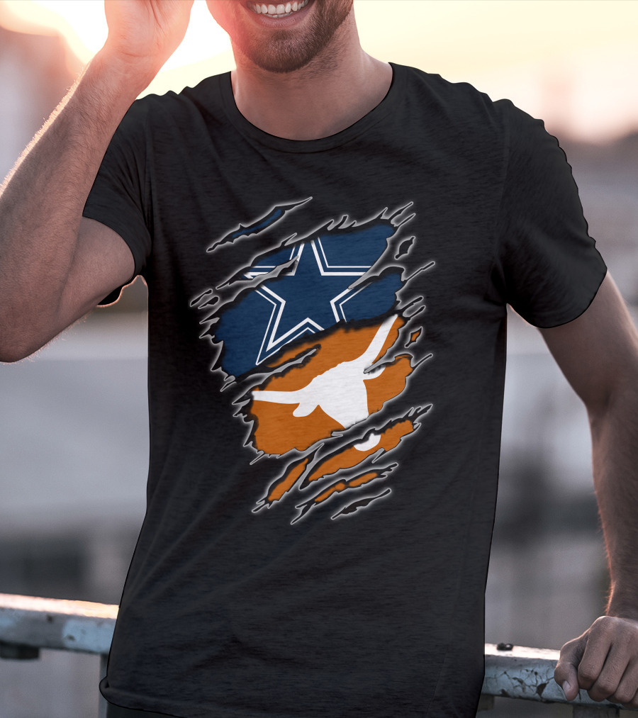 Cowboys Longhorn Star And Bull Ripped Layers T-Shirt