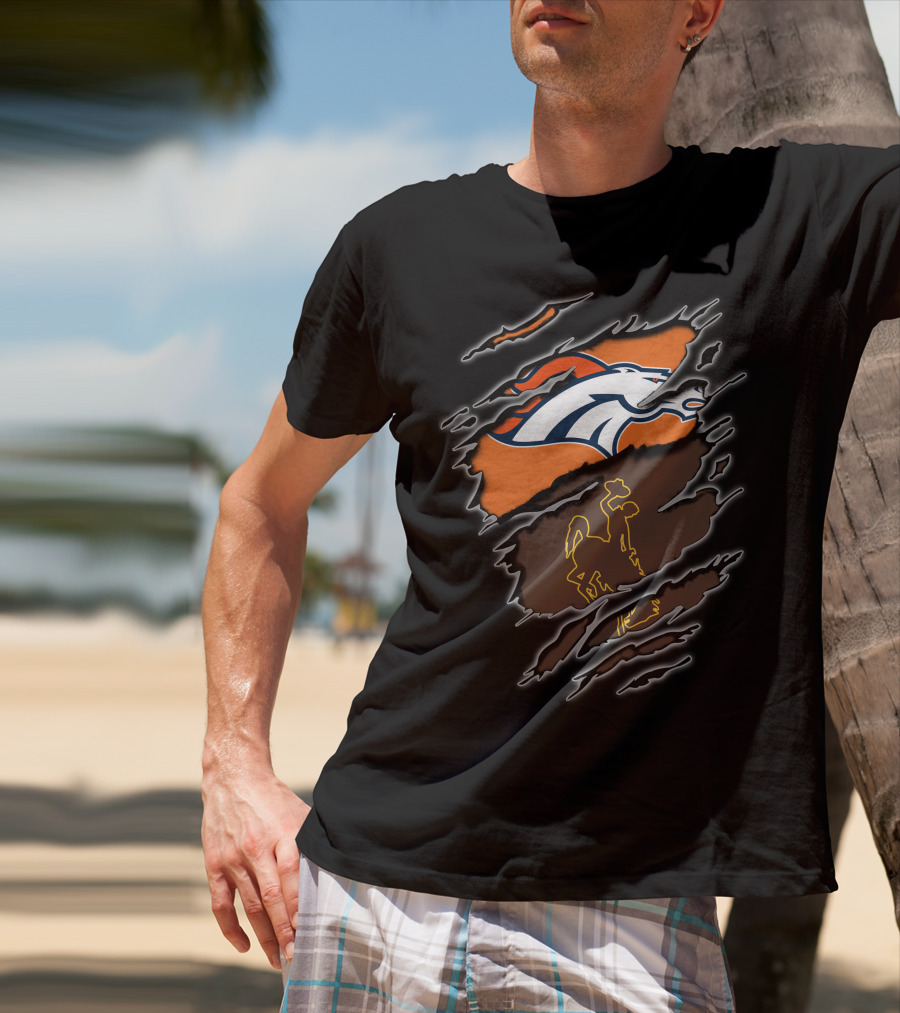 Broncos Wyoming Horse Logo With Cowboy And Horse Elements T-Shirt