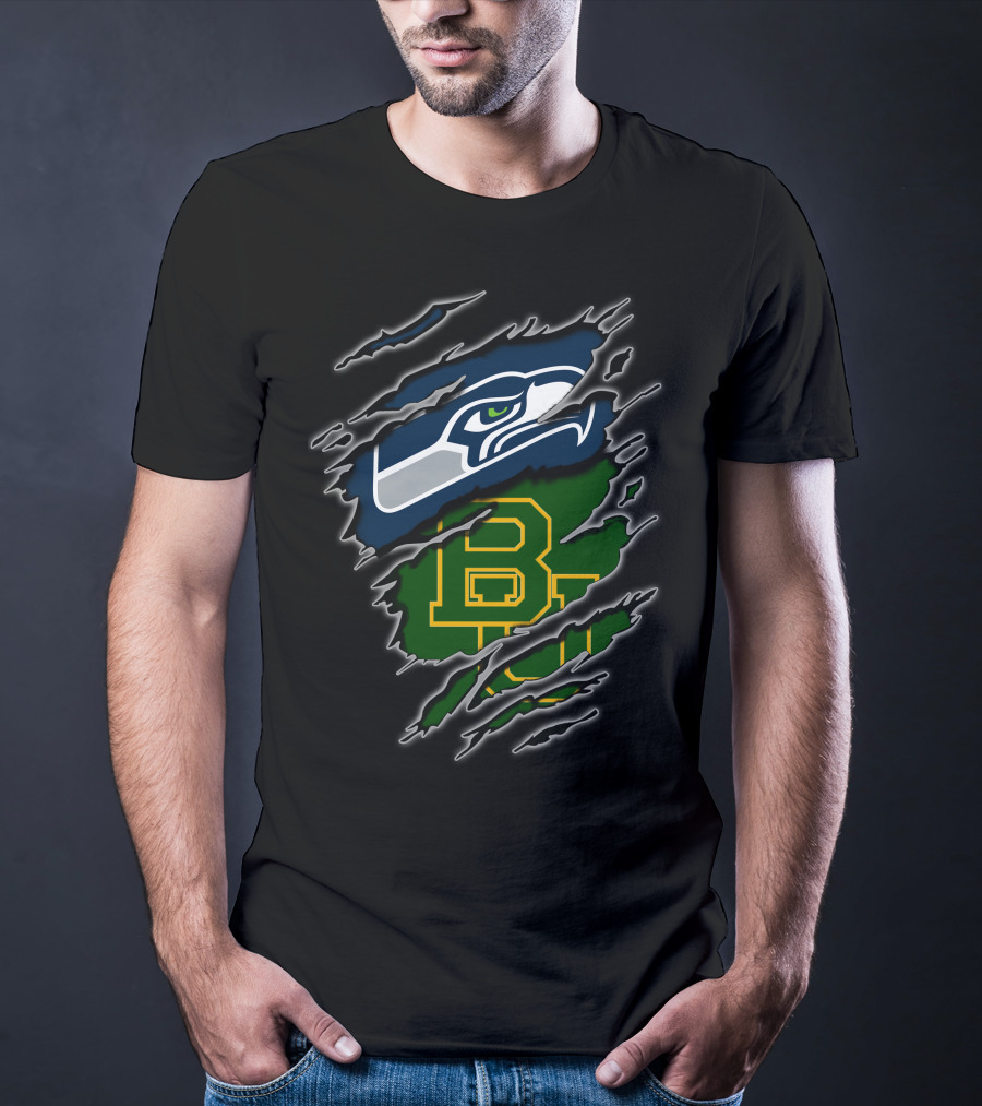 Seahawks Baylor Green And Blue Logo Fusion T-Shirt