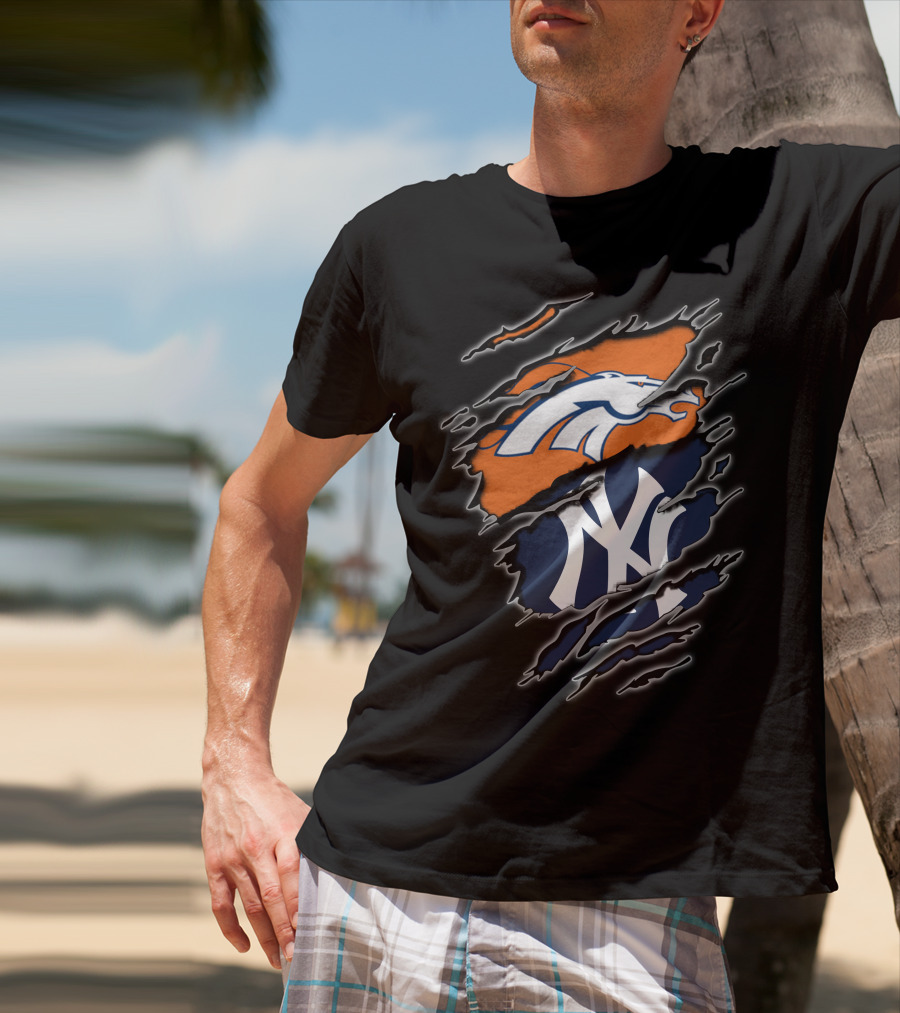 Broncos Yankees Logos Fusion Iconic Rip T-Shirt