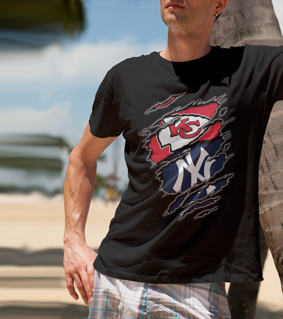 Kansas City Chiefs New York Yankees Crossover Sports Fan Gear T-Shirt