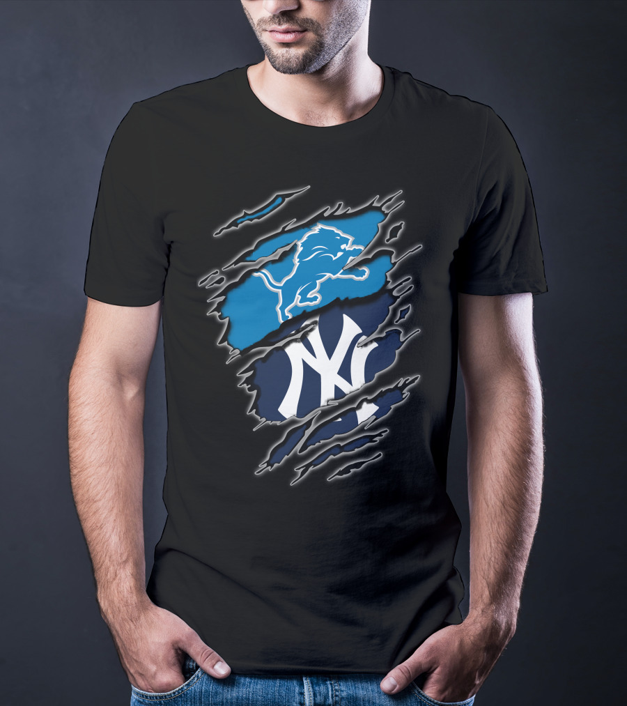 Detroit Lions New York Yankees Claw Rip T-Shirt
