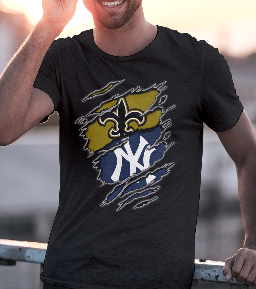 New Orleans Saints New York Yankees Cross Team Fan Passion T-Shirt