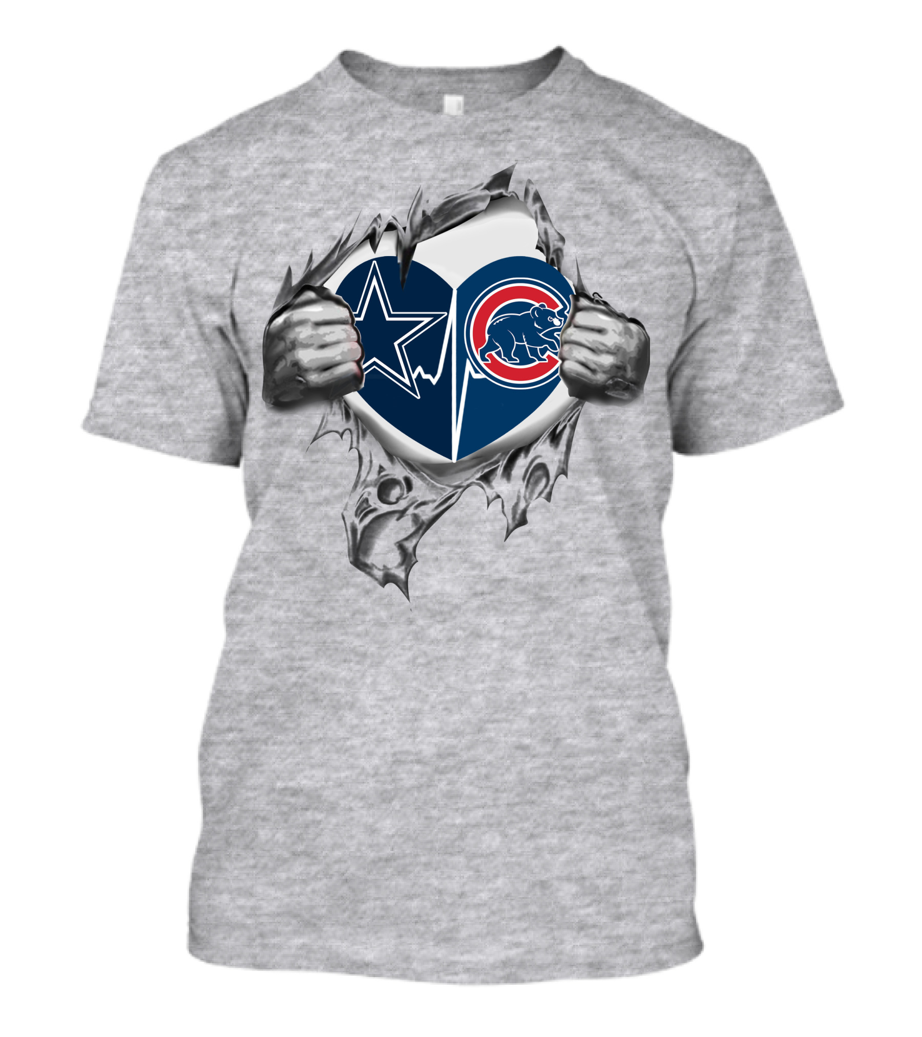 Dallas Cowboys Chicago Cubs Heart Logo Peeling Effect T-Shirt