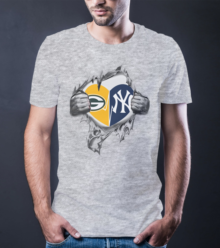 Packers Yankees Heart Split Logo Fusion T-Shirt