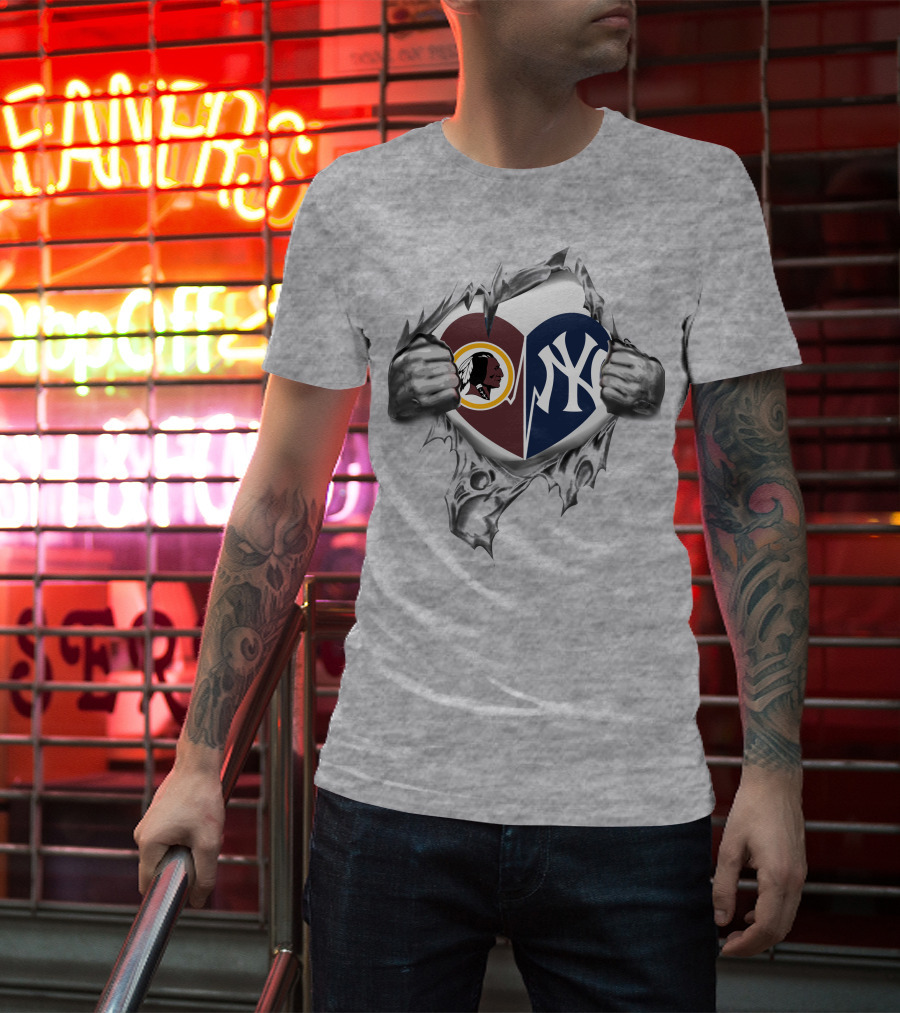 Washington Redskins And New York Yankees Heart T-Shirt