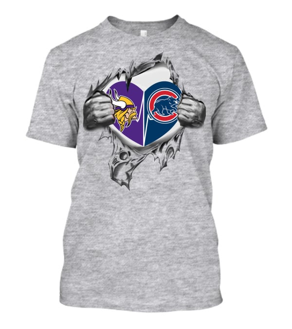 Minnesota Vikings Chicago Cubs Heart Logo Fusion T-Shirt