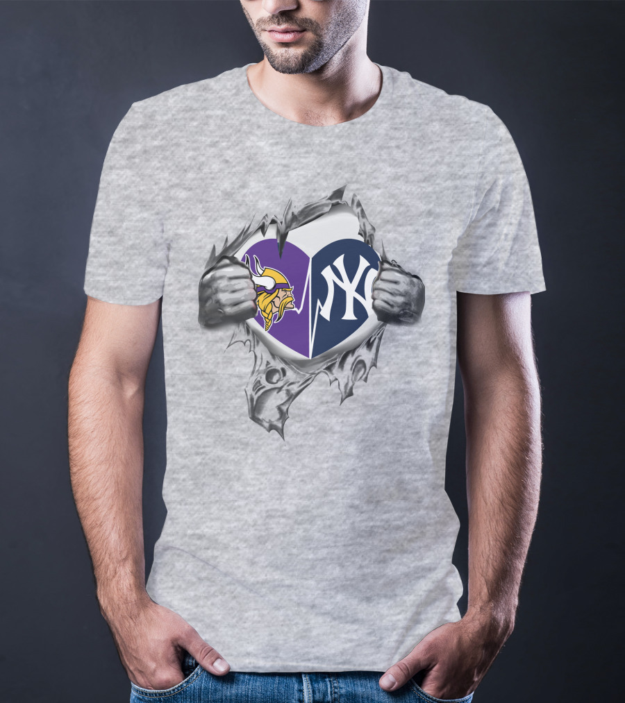 Vikings Yankees Heart Logo Torn Reveal T-Shirt