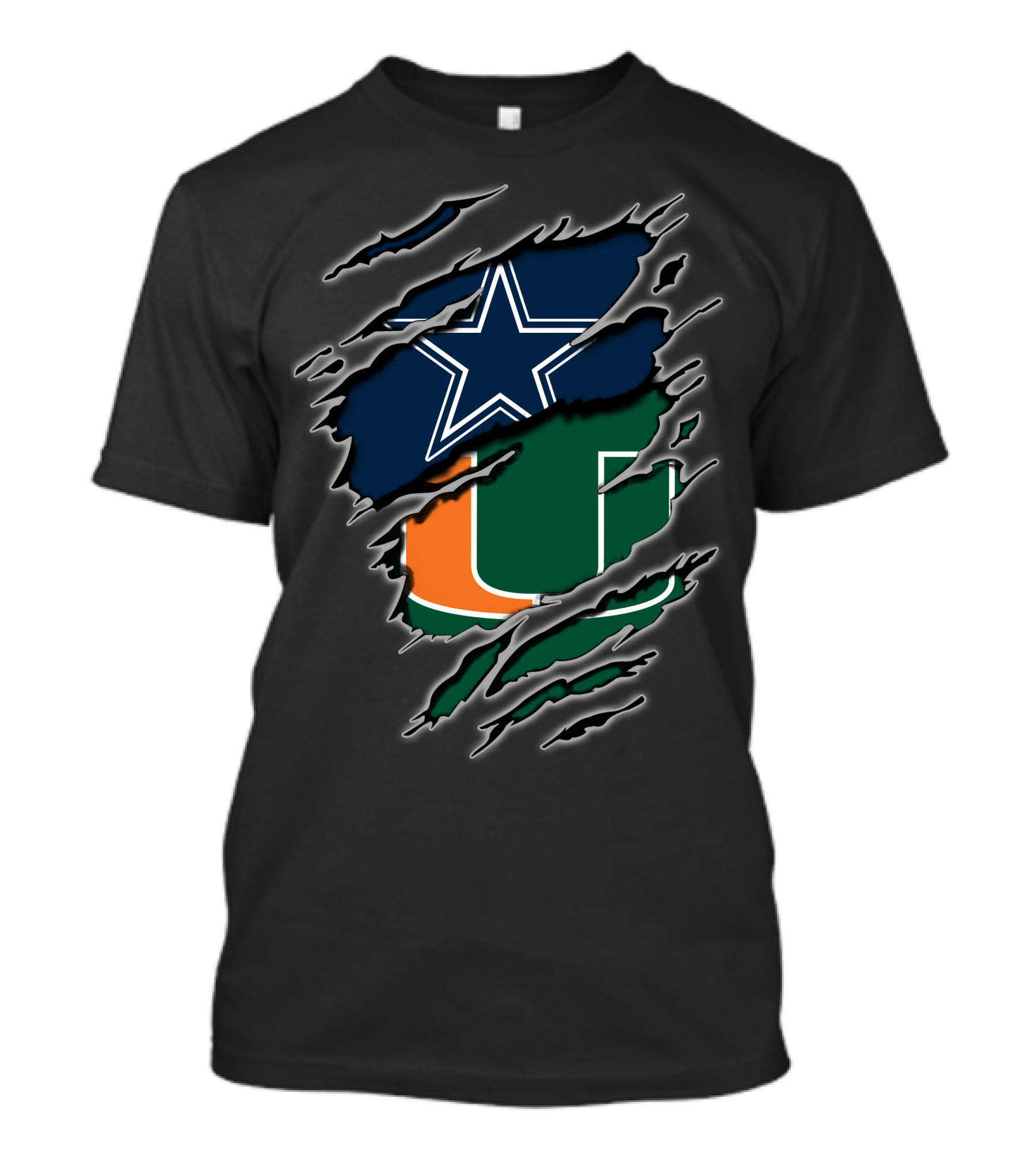 Dallas Cowboys Miami Hurricanes Logos Rip Through T-Shirt