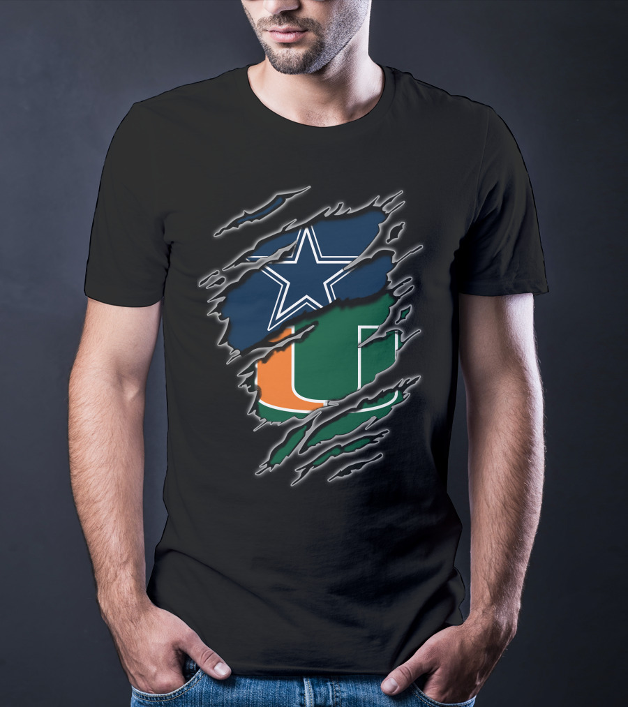 Dallas Cowboys Miami Hurricanes Logos Rip Through T-Shirt