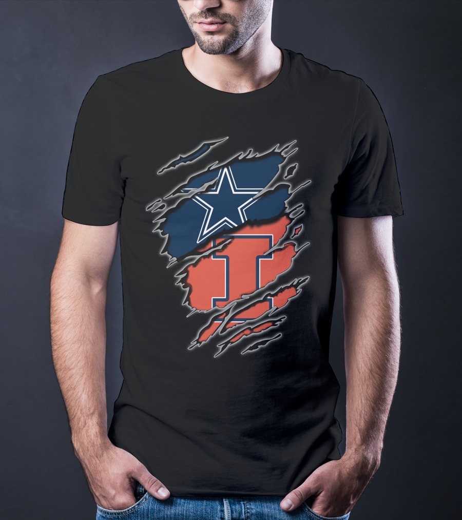 Dallas Cowboys And Illinois Fighting Illini Logo Mashup T-Shirt