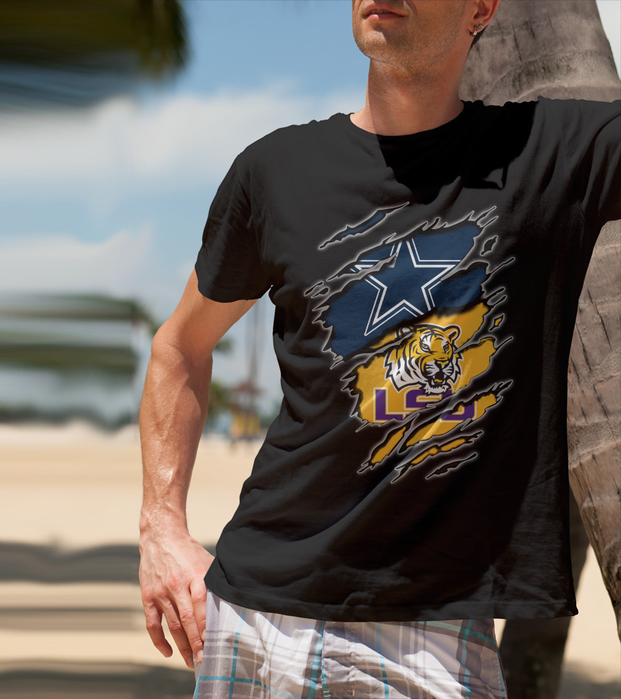 Cowboys Star And Lsu Tiger Claw Marks T-Shirt