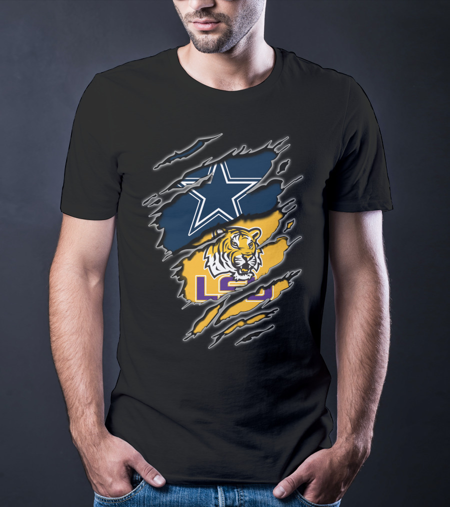 Cowboys Star And Lsu Tiger Claw Marks T-Shirt