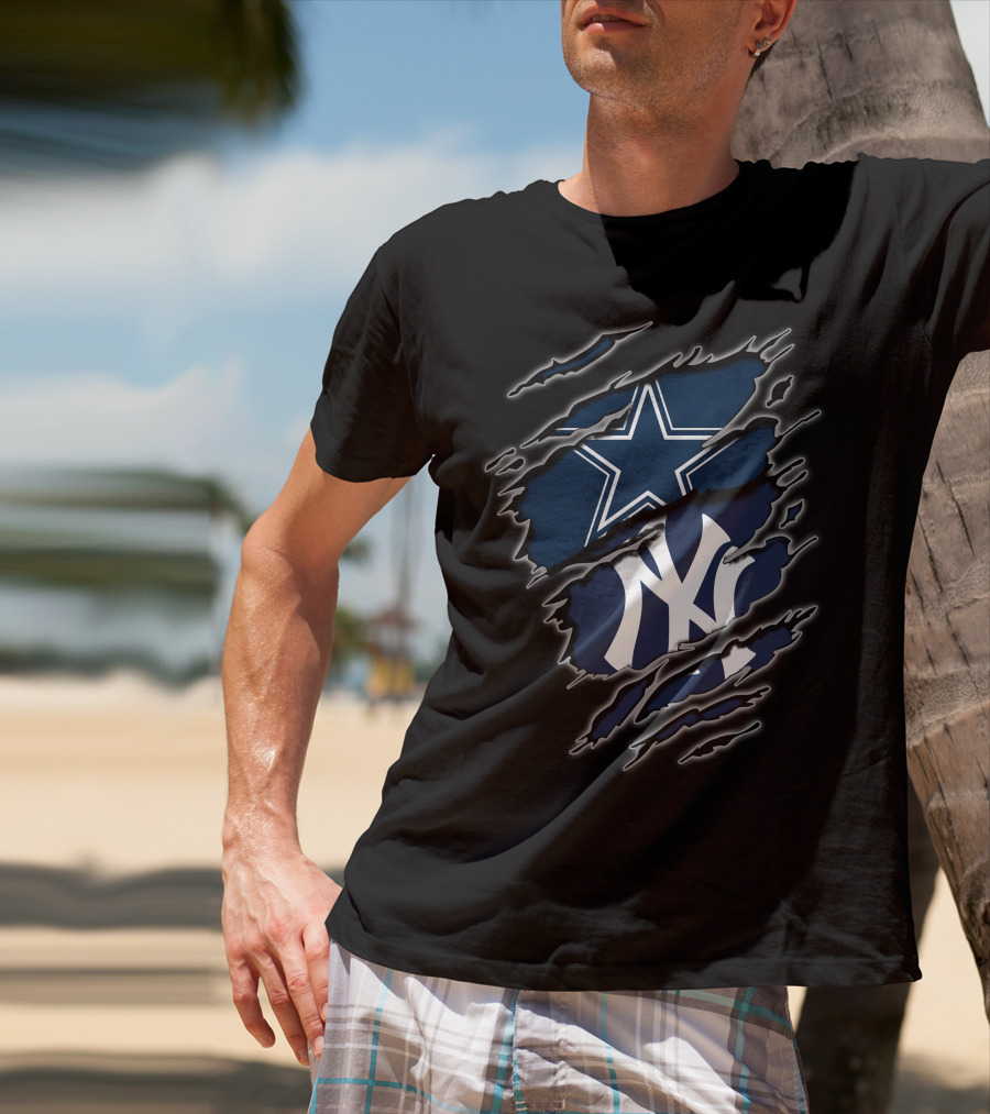 Dallas Cowboys New York Yankees Logos Fusion T-Shirt