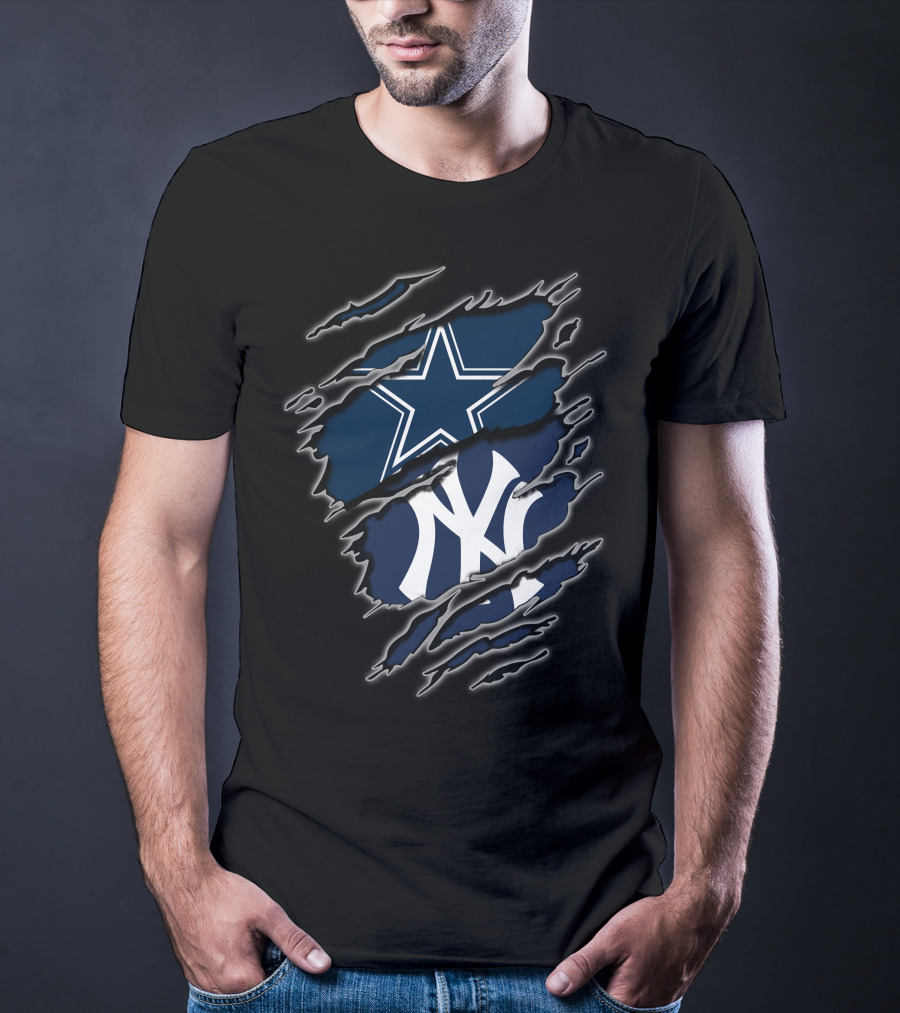 Dallas Cowboys New York Yankees Logos Fusion T-Shirt