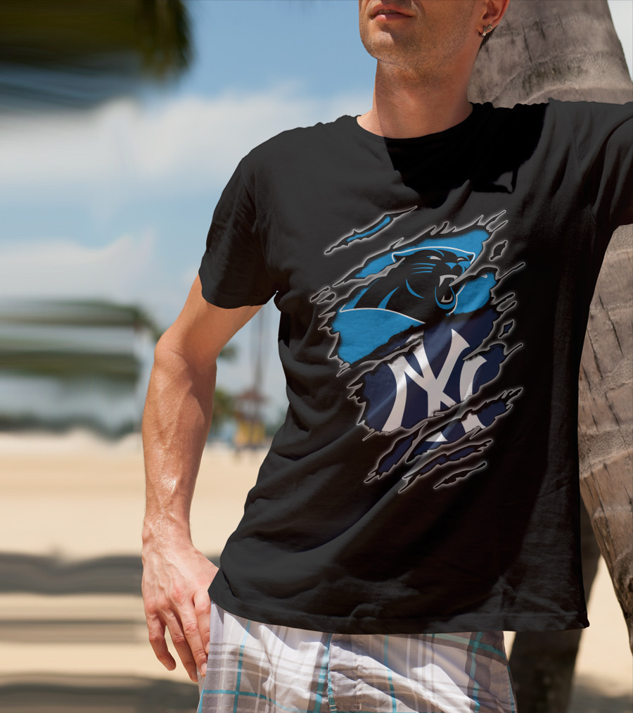 Carolina Panthers New York Yankees Claw Marks Fusion T-Shirt