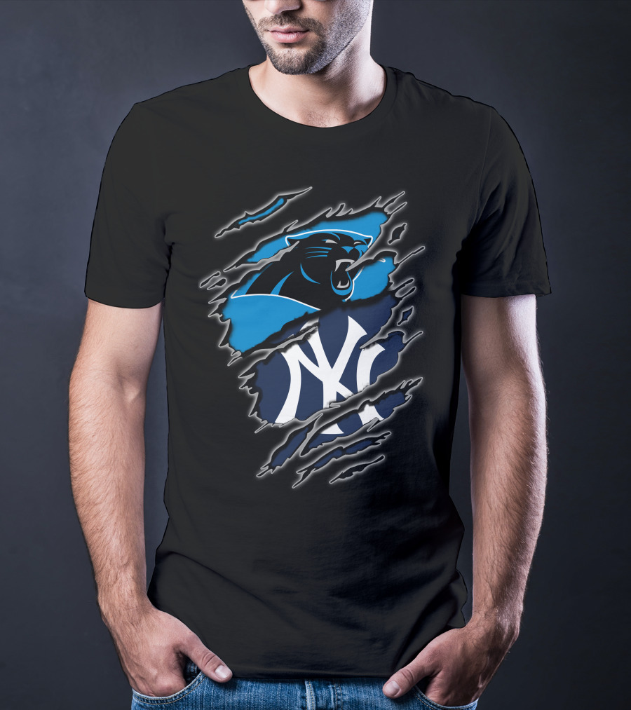 Carolina Panthers New York Yankees Claw Marks Fusion T-Shirt