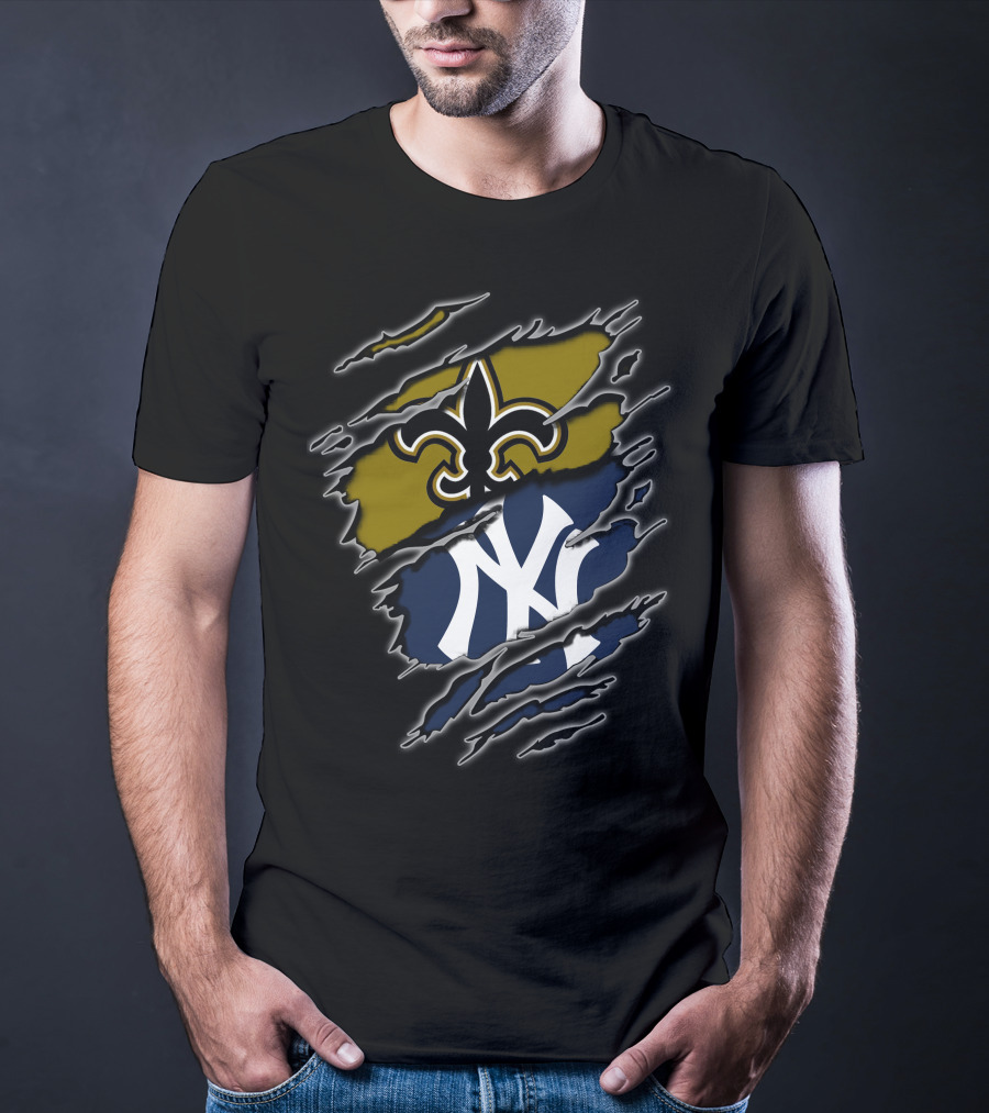 Saints Yankees Logo Scratch Football Baseball Crossover T-Shirt
