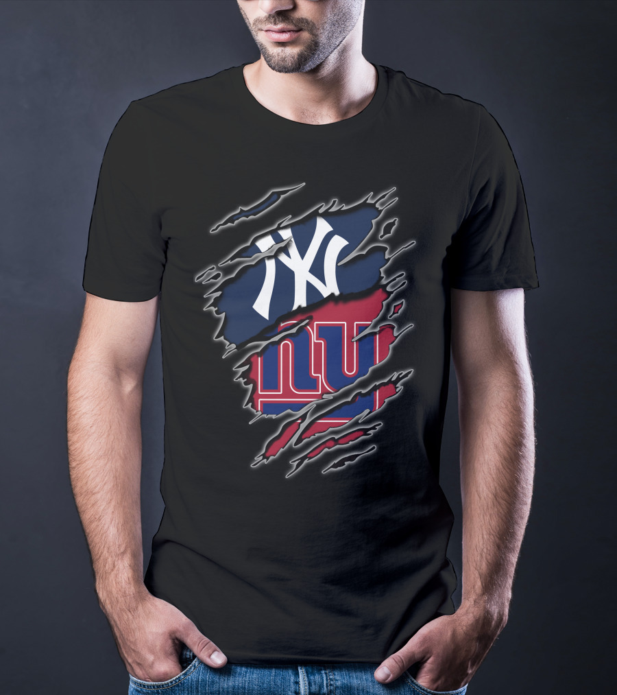 Yankees Giants Logo Fusion Tattered T-Shirt