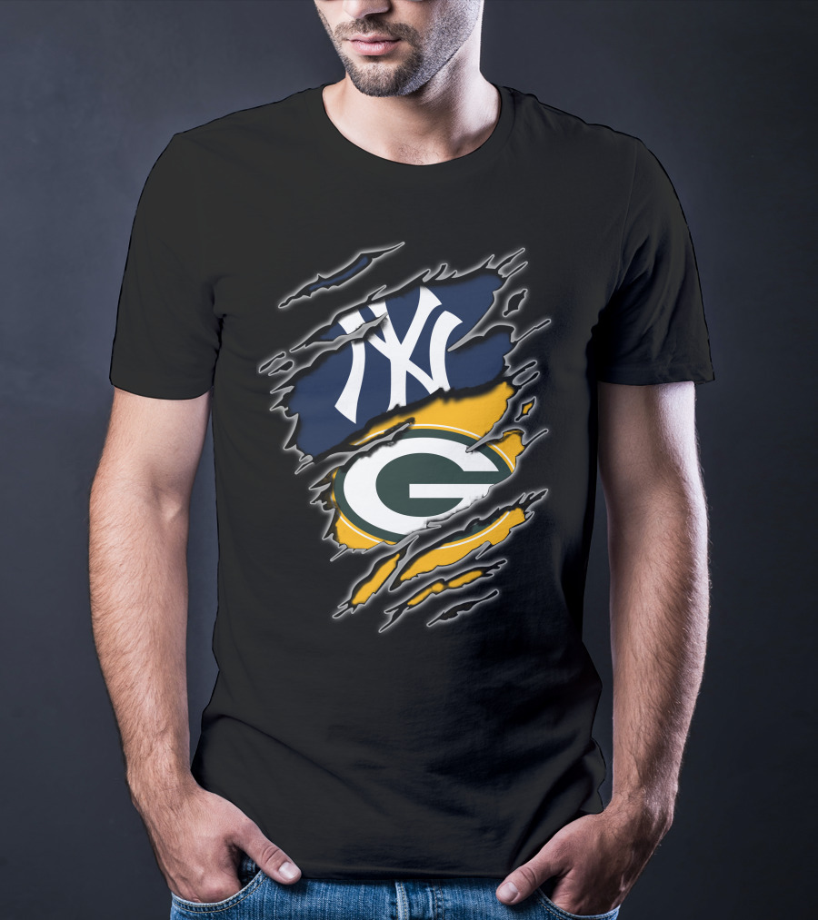 Yankees Packers Dual Team Logo Collaboration T-Shirt