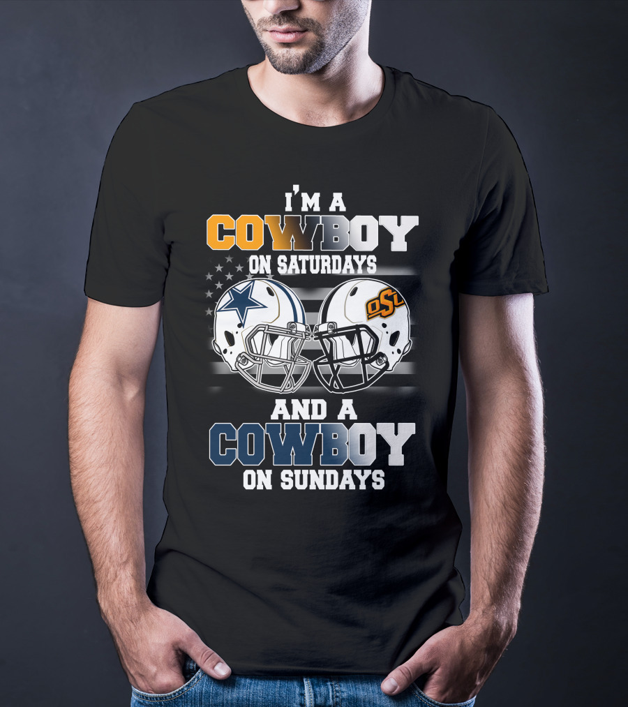 I'm A Cowboy Osu On Saturdays And A Cowboy On Sundays Football Helmets American Flag T-Shirt
