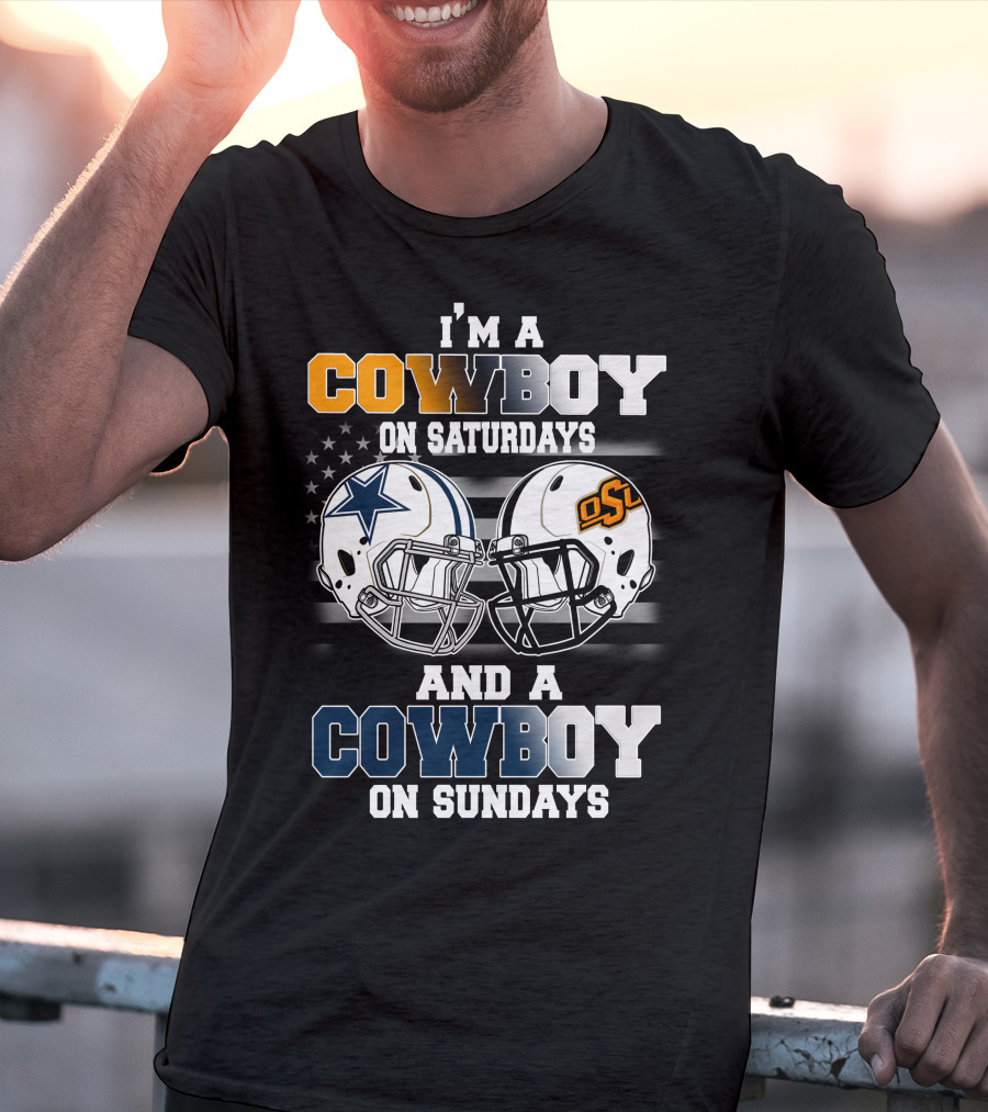 I'm A Cowboy Osu On Saturdays And A Cowboy On Sundays Football Helmets American Flag T-Shirt