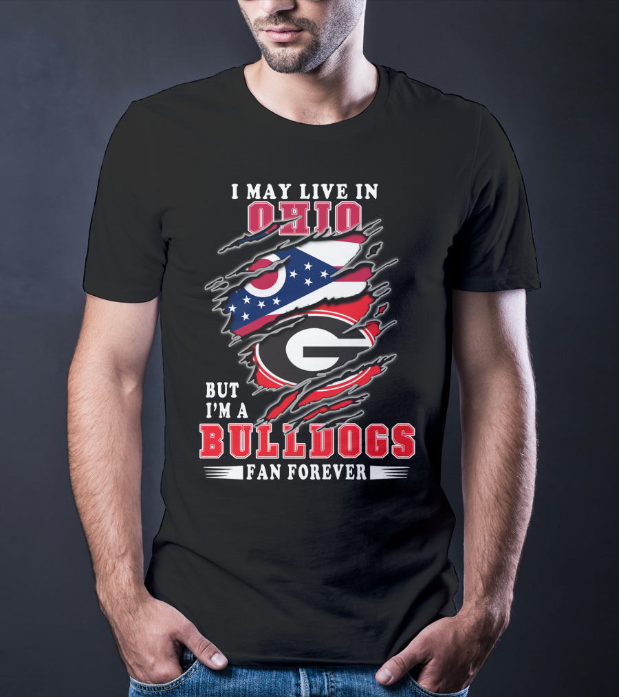 Ohio Bulldogs Fan Forever Georgia Bulldogs Logo And Ohio State Flag T-Shirt