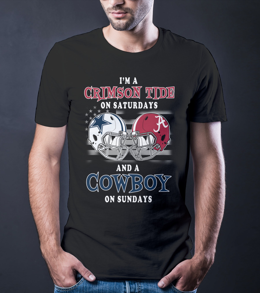 Crimson Tide On Saturdays Cowboy On Sundays Football Helmets T-Shirt