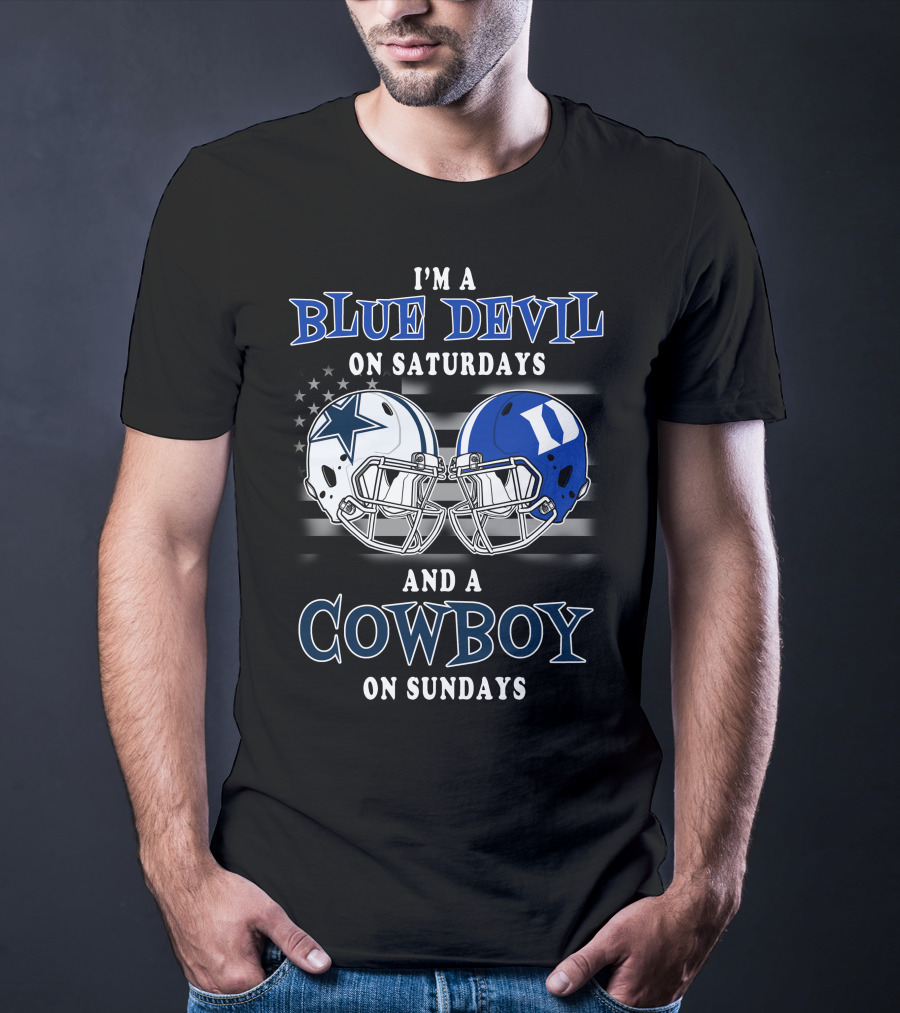 I'm A Blue Devil On Saturdays And A Cowboy On Sundays Football Helmets Usa Flag T-Shirt